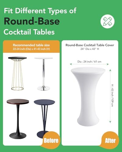 Spandex Cocktail Table Covers, 24x43 Inch, White, 8 Pack in 24x43 Inch in White, alternate view 2