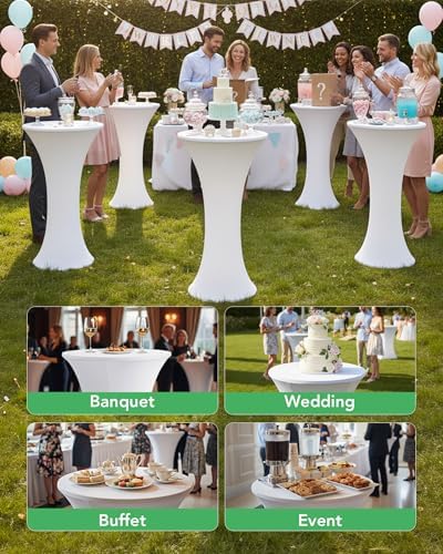 Spandex Cocktail Table Covers, 24x43 Inch, White, 8 Pack in 24x43 Inch in White, alternate view 3