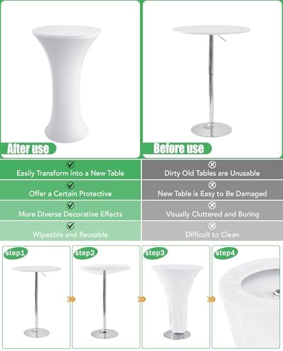 Spandex Cocktail Table Covers, 24x43 Inch, White, 8 Pack in 24x43 Inch in White, alternate view 5