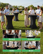 Spandex Cocktail Table Covers, 28x43 Inch, Black, 8 Pack in 28x43 Inch in Black, alternate view 2
