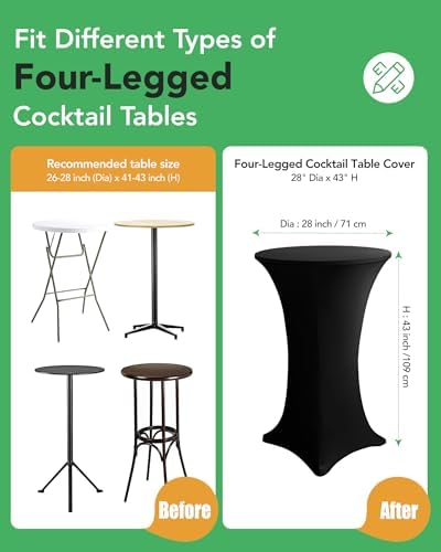 Spandex Cocktail Table Covers, 28x43 Inch, Black, 8 Pack in 28x43 Inch in Black, alternate view 3
