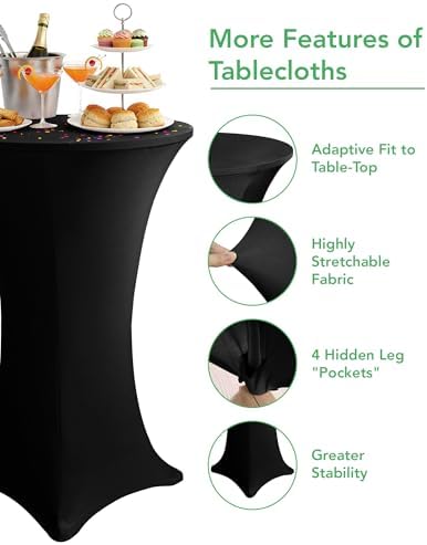 Spandex Cocktail Table Covers, 28x43 Inch, Black, 8 Pack in 28x43 Inch in Black, alternate view 4