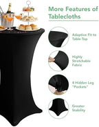 Spandex Cocktail Table Covers, 28x43 Inch, Black, 8 Pack in 28x43 Inch in Black, alternate view 4