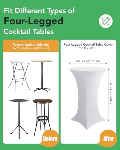 Spandex Cocktail Table Covers, 28x43 Inch, White, 8 Pack in 28x43 Inch in White, alternate view 2