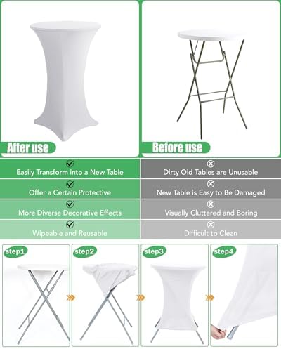 Spandex Cocktail Table Covers, 28x43 Inch, White, 8 Pack in 28x43 Inch in White, alternate view 5