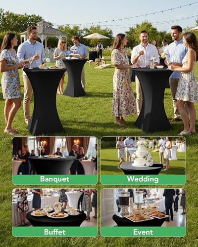 Spandex Cocktail Table Covers, 32x43 Inch, Black, 8 Pack in 32x43 Inch in Black, alternate view 2
