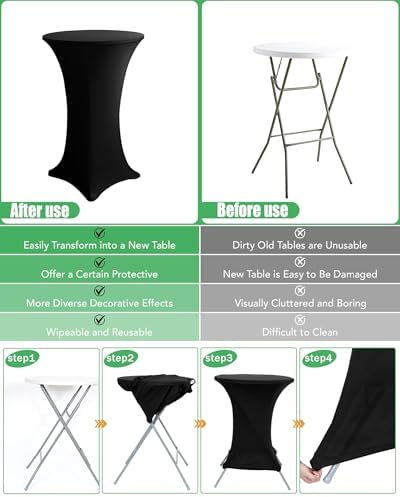 Spandex Cocktail Table Covers, 32x43 Inch, Black, 8 Pack in 32x43 Inch in Black, alternate view 5