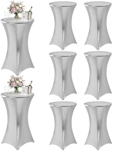 Spandex Cocktail Table Covers, 32x43 Inch, Shiny White, 8 Pack in 32x43 Inch