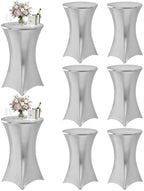 Spandex Cocktail Table Covers, 32x43 Inch, Shiny White, 8 Pack in 32x43 Inch