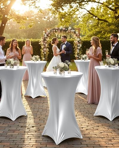 Spandex Cocktail Table Covers, 32x43 Inch, Shiny White, 8 Pack in 32x43 Inch, alternate view 2