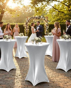 Spandex Cocktail Table Covers, 32x43 Inch, Shiny White, 8 Pack in 32x43 Inch, alternate view 2
