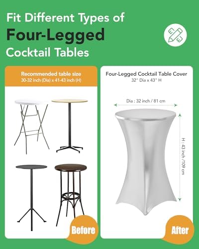 Spandex Cocktail Table Covers, 32x43 Inch, Shiny White, 8 Pack in 32x43 Inch, alternate view 3