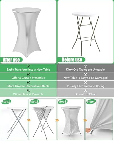 Spandex Cocktail Table Covers, 32x43 Inch, Shiny White, 8 Pack in 32x43 Inch, alternate view 6