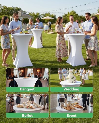 Spandex Cocktail Table Covers, 32x43 Inch, White, 8 Pack in 32x43 Inch in White, alternate view 3