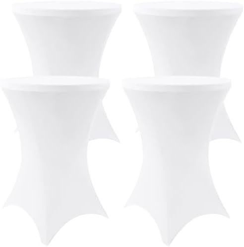 Spandex Cocktail Table Covers 4 Pack, Elastic Fitted Stretch Table Cloth, Round High Top Tablecloths for Bar