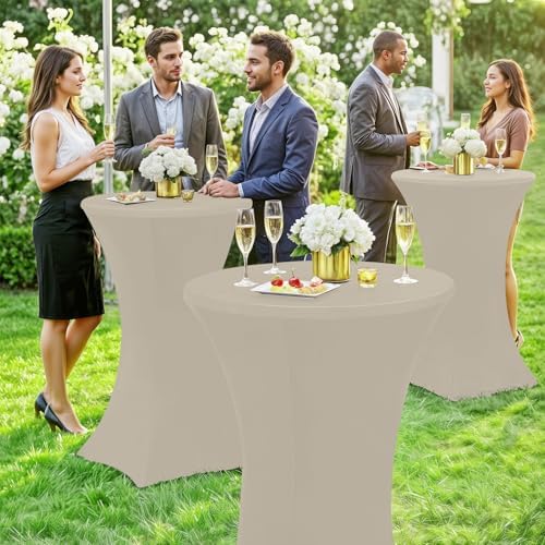 Spandex Cocktail Table Covers 4 Pack, Elastic Fitted Stretch Table Cloth, Round High Top Tablecloths for Bar, alternate view