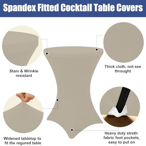 Spandex Cocktail Table Covers 4 Pack, Elastic Fitted Stretch Table Cloth, Round High Top Tablecloths for Bar, alternate view