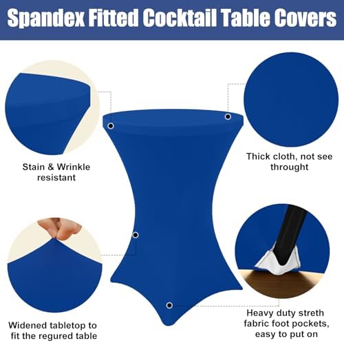 Spandex Cocktail Table Covers 4 Pack, Elastic Fitted Stretch Table Cloth, Round High Top Tablecloths for Bar, alternate view