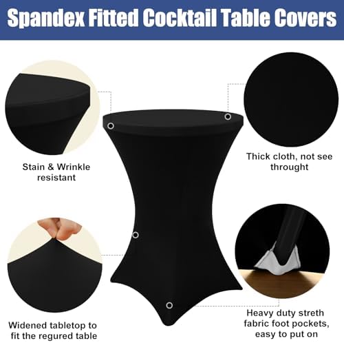 Spandex Cocktail Table Covers 4 Pack, Elastic Fitted Stretch Table Cloth, Round High Top Tablecloths for Bar, alternate view