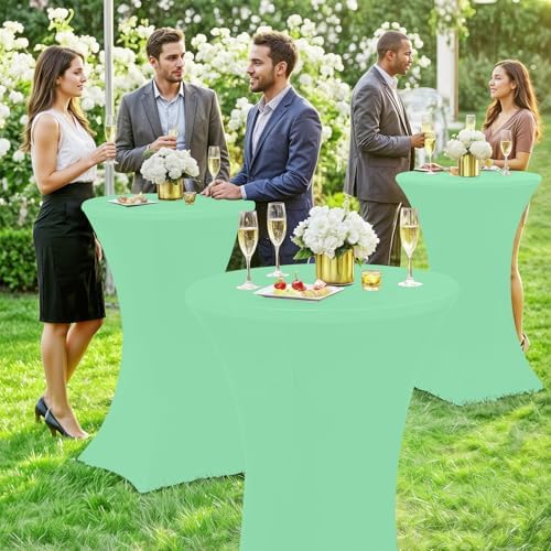 Spandex Cocktail Table Covers 4 Pack, Elastic Fitted Stretch Table Cloth, Round High Top Tablecloths for Bar, alternate view