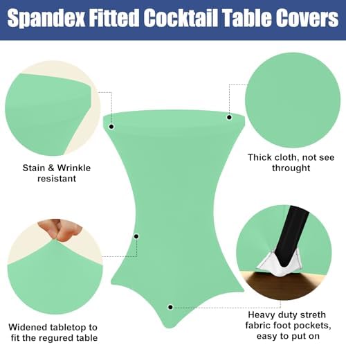 Spandex Cocktail Table Covers 4 Pack, Elastic Fitted Stretch Table Cloth, Round High Top Tablecloths for Bar, alternate view