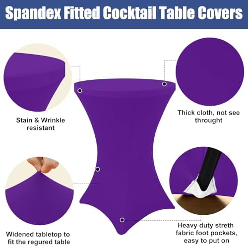 Spandex Cocktail Table Covers 4 Pack, Elastic Fitted Stretch Table Cloth, Round High Top Tablecloths for Bar, alternate view