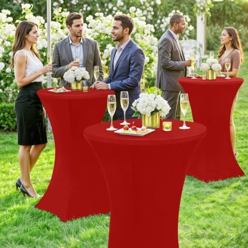 Spandex Cocktail Table Covers 4 Pack, Elastic Fitted Stretch Table Cloth, Round High Top Tablecloths for Bar, alternate view