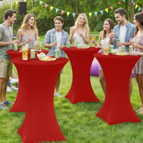 Spandex Cocktail Table Covers 4 Pack, Elastic Fitted Stretch Table Cloth, Round High Top Tablecloths for Bar, alternate view