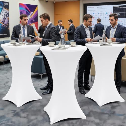 Spandex Cocktail Table Covers 6 Pack, Elastic Fitted Stretch Table Cloth, Round High Top Tablecloths for Bar, alternate view