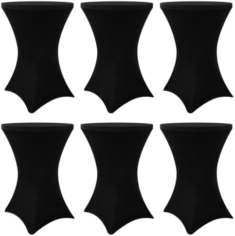 Spandex Cocktail Table Covers 6 Pack, Elastic Fitted Stretch Table Cloth, Round High Top Tablecloths for Bar