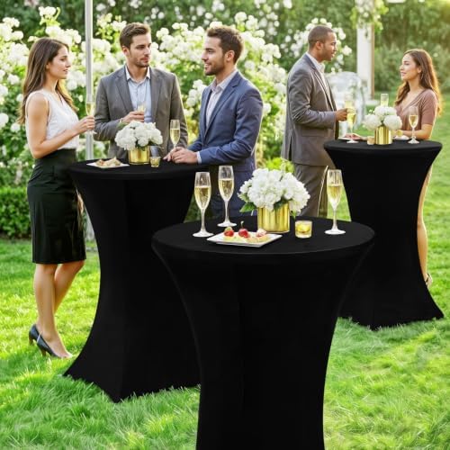 Spandex Cocktail Table Covers 6 Pack, Elastic Fitted Stretch Table Cloth, Round High Top Tablecloths for Bar, alternate view