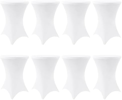 Spandex Cocktail Table Covers 8 Pack, Elastic Fitted Stretch Table Cloth, Round High Top Tablecloths for Bar