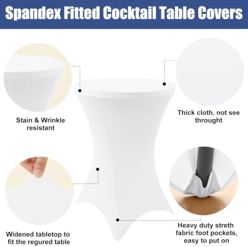 Spandex Cocktail Table Covers 8 Pack, Elastic Fitted Stretch Table Cloth, Round High Top Tablecloths for Bar, alternate view
