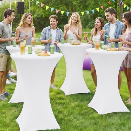 Spandex Cocktail Table Covers 8 Pack, Elastic Fitted Stretch Table Cloth, Round High Top Tablecloths for Bar, alternate view