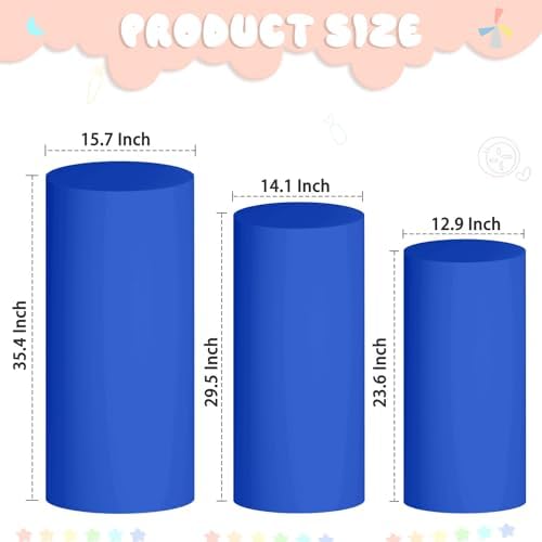 Spandex Cylinder Pedestal Stand Covers for Party Set of 3 Spandex Cylinder Covers Royal Blue Round Plinth Cover, alternate