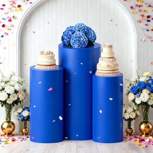 Spandex Cylinder Pedestal Stand Covers for Party Set of 3 Spandex Cylinder Covers Royal Blue Round Plinth Cover, alternate