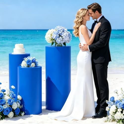 Spandex Cylinder Pedestal Stand Covers for Party Set of 3 Spandex Cylinder Covers Royal Blue Round Plinth Cover, alternate