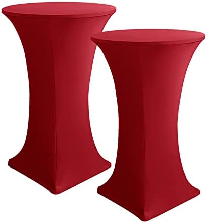Spandex Dark Red Cocktail Table Covers Fitted for Christmas Parties 2 Pack