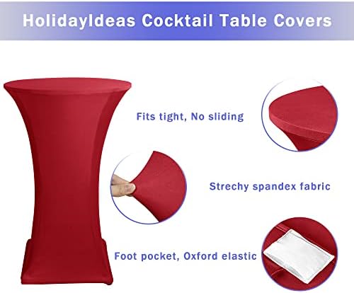 Spandex Dark Red Cocktail Table Covers Fitted for Christmas Parties 2 Pack, alternate view 4