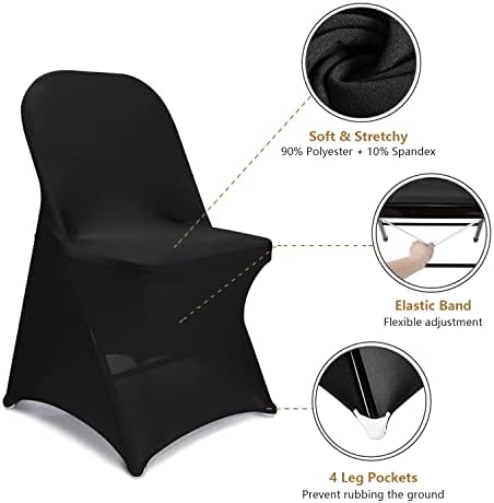 Spandex Folding Chair Covers, Black Folding Chair Slipcovers 20 PCS, Universal Fitted Chair Slipcovers for, alternate view 4