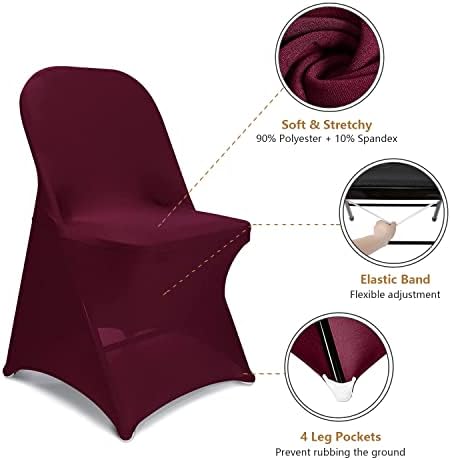 Spandex Folding Chair Covers, Burgundy Folding Chair Covers 6 PCS, Universal Fitted Chair Slipcovers for, alternate view 4