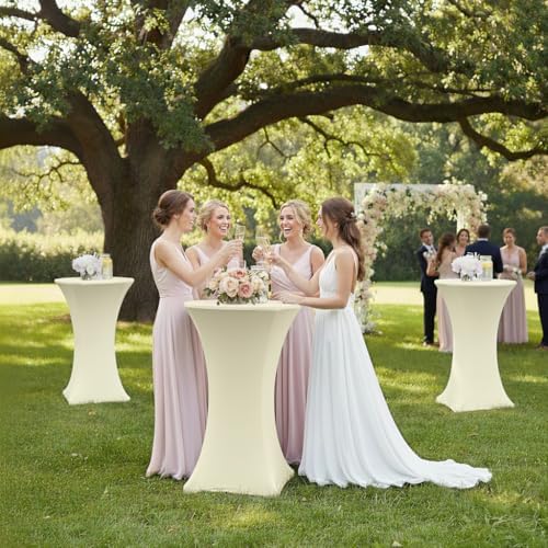 Spandex Ivory Cocktail Table Covers for 30-32 Inch High Top Pub 6 Pack, alternate view 5