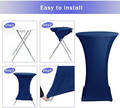 Spandex Navy Cocktail Table Covers for 30-32 Inch High Top Pub 2 Pack, alternate view 5