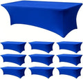 Spandex Tablecloth 10 Pack, 8FT Royal Blue Fitted Table Covers for 96 x 30 in Rectangle Tables, Washable Stretch
