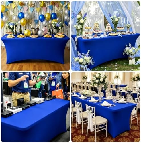 Spandex Tablecloth 10 Pack, 8FT Royal Blue Fitted Table Covers for 96 x 30 in Rectangle Tables, Washable Stretch, alternate