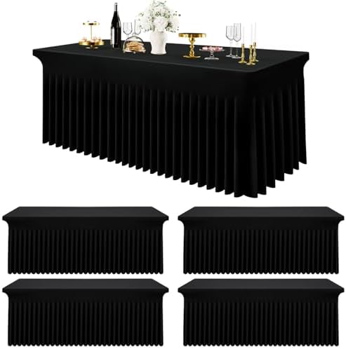 Spandex Tablecloth 4 Pack, Elastic Fitted Stretch Tablecloth for 6FT Rectangle Tables, Waterproof Washable Table
