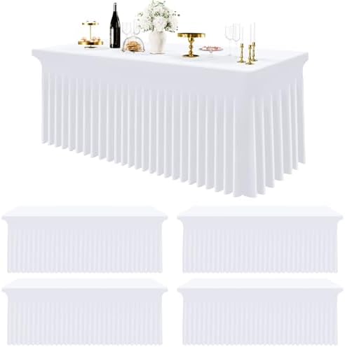 Spandex Tablecloth 4 Pack, Elastic Fitted Stretch Tablecloth for 8FT Rectangle Tables, Waterproof Washable Table