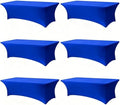 Spandex Tablecloth 6 Pack, 8FT Royal Blue Fitted Table Covers for 96 x 30 in Rectangle Tables, Washable Stretch