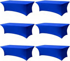 Spandex Tablecloth 6 Pack, 8FT Royal Blue Fitted Table Covers for 96 x 30 in Rectangle Tables, Washable Stretch