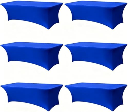 Spandex Tablecloth 6 Pack, 8FT Royal Blue Fitted Table Covers for 96 x 30 in Rectangle Tables, Washable Stretch